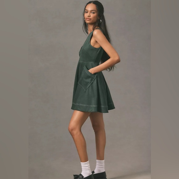 Maeve V-Neck A-Line Mini Dress - Faux Suede - Picture 3 of 10